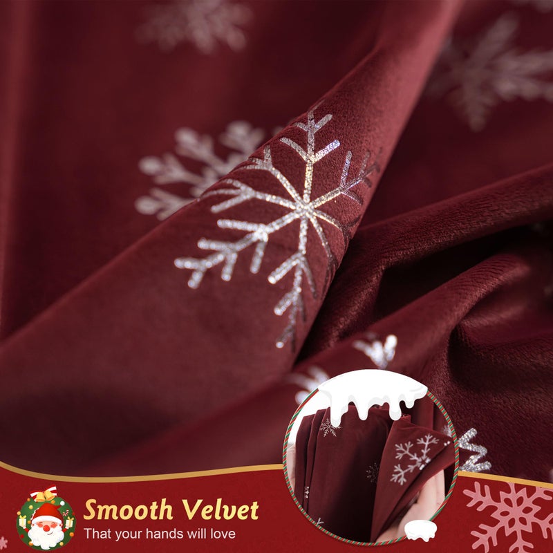 Beauoop Christmas Red Velvet Curtains 84 Inches Long 2 Panels for Bedroom Living Room Silver Snowflake Holiday Decor Burgundy Thermal Insulated Room Darkening Rod Pocket Window Treatments Drapes 52X84 - Image 4