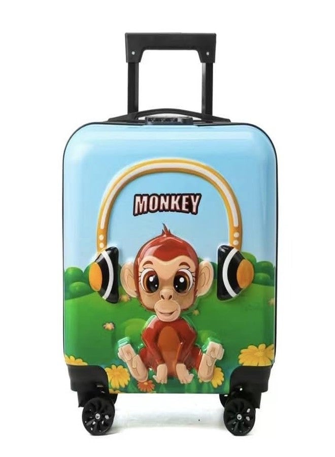 ADSON Children 3D Cartoon Kid's Trolley 360 Rotating Suitcase Non-Breakable Kids Suitcases Travel Luggage Children Travel Trolley Wheels Child Suit case Boy Girl Luggage (Sky Blue Monkey) - Image 1