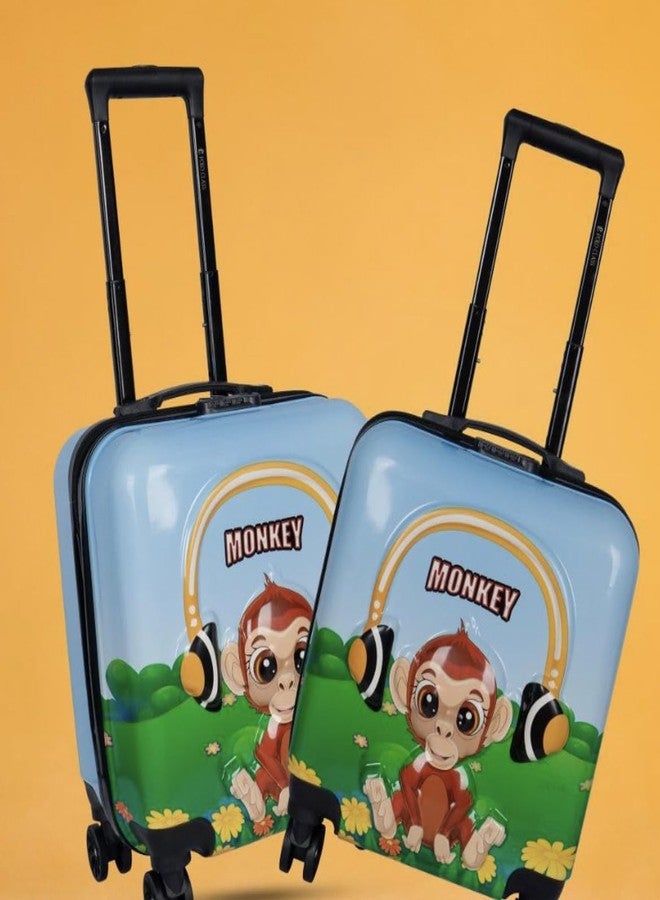 ADSON Children 3D Cartoon Kid's Trolley 360 Rotating Suitcase Non-Breakable Kids Suitcases Travel Luggage Children Travel Trolley Wheels Child Suit case Boy Girl Luggage (Sky Blue Monkey) - Image 2