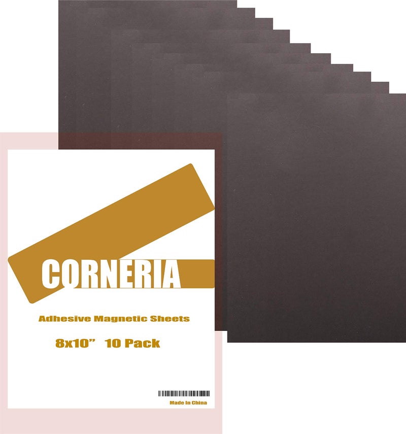 CORNERIA 10Pack 8X10 Inch 20Mil Flexible Sticky Magnetic Sheets Adhesive Magnet Sheet Stickers For ArtworksDiesStamps Fridge Photo Easy Cut to Any Size PeelStick