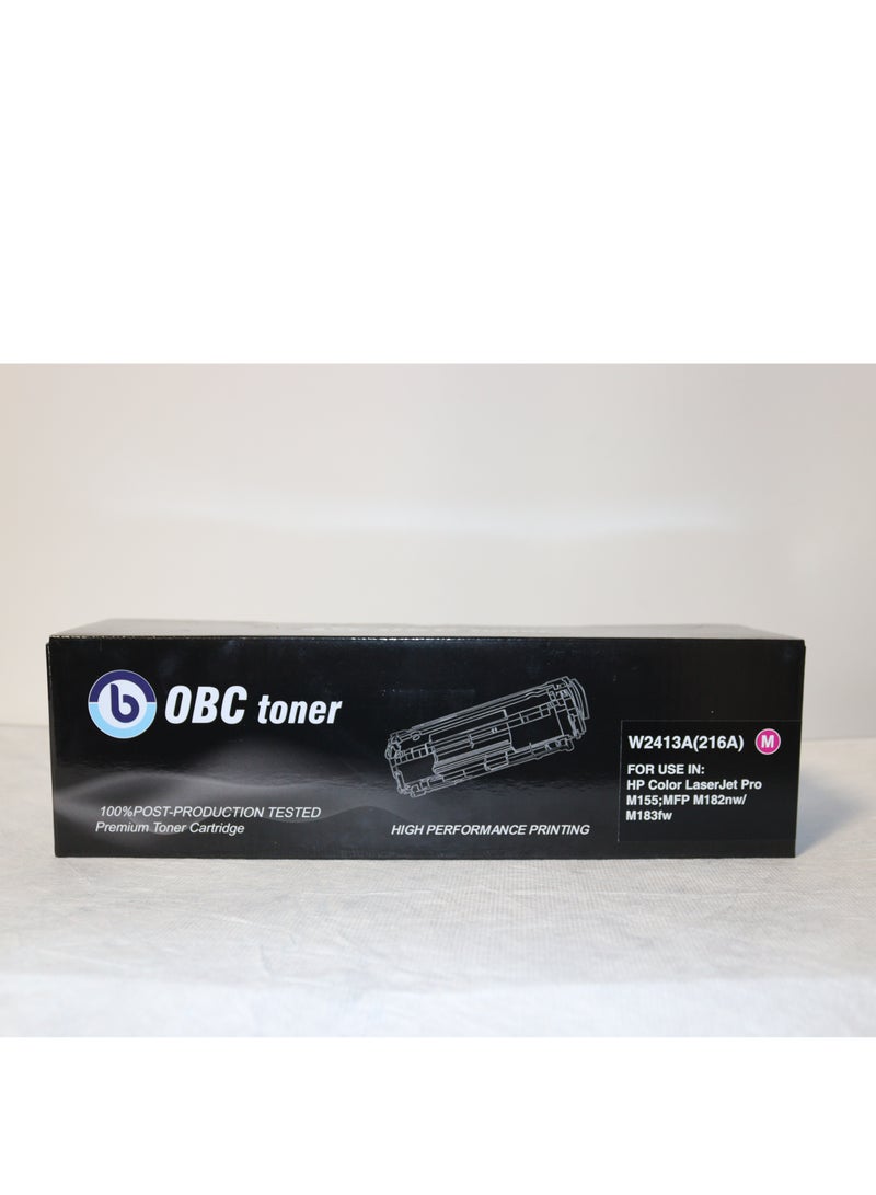 OBC 216A Magenta (W2413A) LaserJet Toner - OBC is the ideal choice for color printing with vivid, accurate colors. It is compatible with HP Color LaserJet Pro printers and MFPs such as the M155, MFP M182nw, and M183fw. The toner delivers up to 1,000 pages of printing. - Image 1