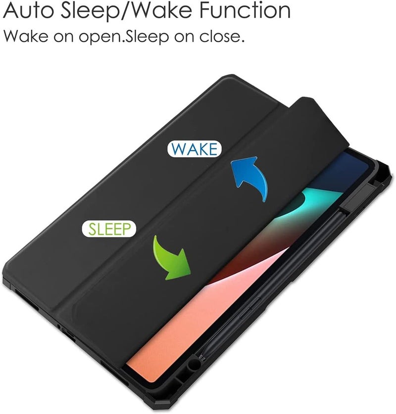 Excefore Case For Xiaomi Mi Pad 5/5 Pro 11 Inch, Tablet Cover With Pencil Holder, Auto Wake/Sleep, Trifold Stand, Transparent Back Shell, Smart Protective Case Black - Image 4