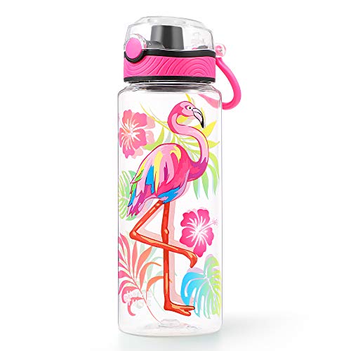 Home Tune Cute Water Bottle for School Kids Girls BPA FREE Tritan Leak Proof Easy Clean Carry Handle 23oz 680ml Flamingo - Image 1