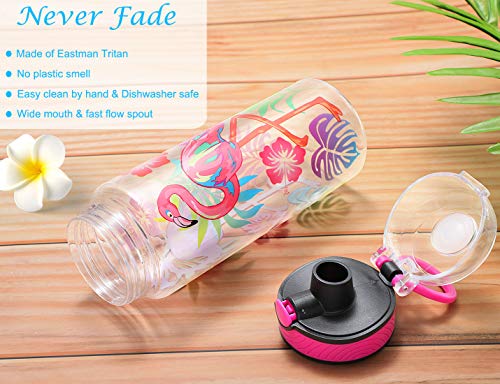 Home Tune Cute Water Bottle for School Kids Girls BPA FREE Tritan Leak Proof Easy Clean Carry Handle 23oz 680ml Flamingo - Image 3