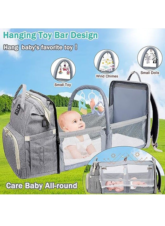 Diaper Bag Backpack, Baby Bag Diaper Bag with Changing Station & Toy Bar, Baby Girl Boy Diaper Bag for Dad Mom Travel Baby Shower Gifts, Large Capacity, 900d Oxford, USB Port, 3 Toys, Grey - Image 5