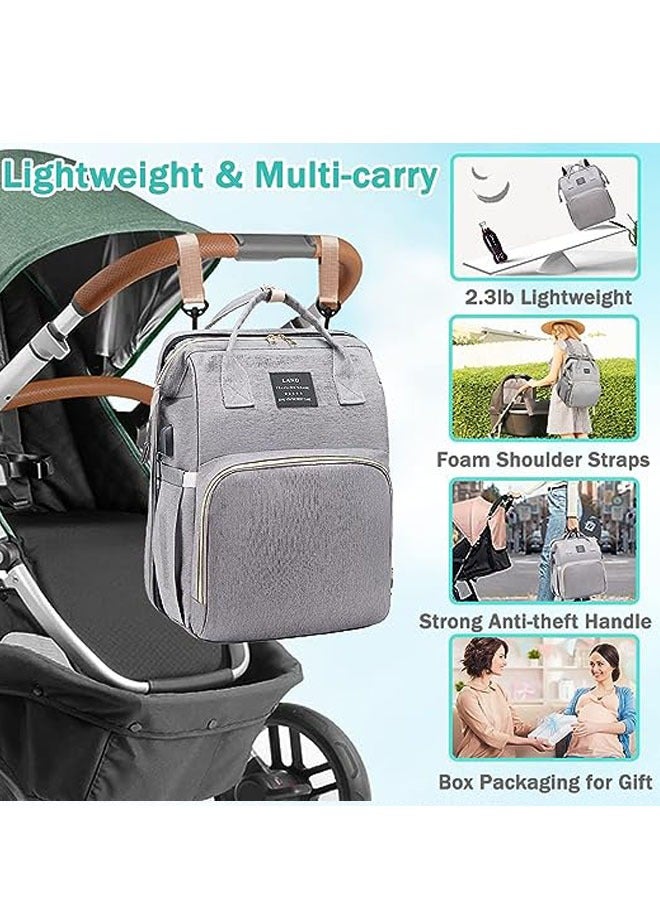 Diaper Bag Backpack, Baby Bag Diaper Bag with Changing Station & Toy Bar, Baby Girl Boy Diaper Bag for Dad Mom Travel Baby Shower Gifts, Large Capacity, 900d Oxford, USB Port, 3 Toys, Grey - Image 4