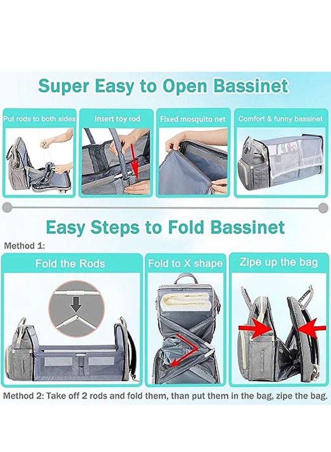 Diaper Bag Backpack, Baby Bag Diaper Bag with Changing Station & Toy Bar, Baby Girl Boy Diaper Bag for Dad Mom Travel Baby Shower Gifts, Large Capacity, 900d Oxford, USB Port, 3 Toys, Grey - Image 3