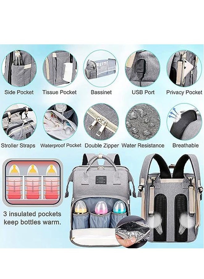 Diaper Bag Backpack, Baby Bag Diaper Bag with Changing Station & Toy Bar, Baby Girl Boy Diaper Bag for Dad Mom Travel Baby Shower Gifts, Large Capacity, 900d Oxford, USB Port, 3 Toys, Grey - Image 2