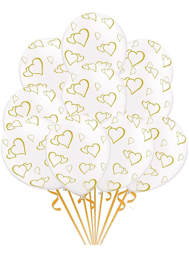 Party Time 12 Pieces Gold Heart Shape Print Design Valentines Day Balloons Love Heart Balloons Romantic Latex Balloons Photo Props For Birthday Wedding Anniversary 12 Inches - Image 1