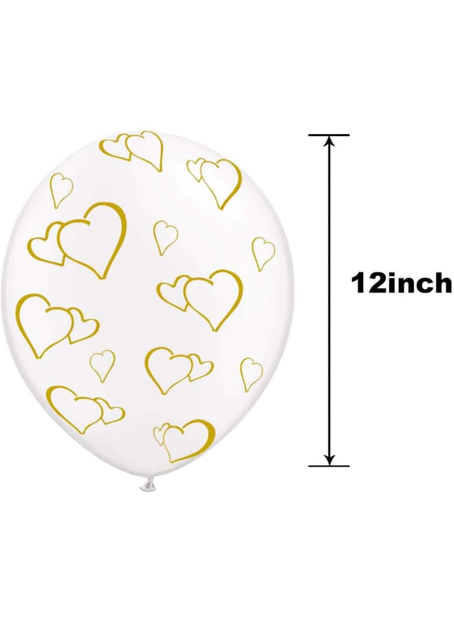 Party Time 12 Pieces Gold Heart Shape Print Design Valentines Day Balloons Love Heart Balloons Romantic Latex Balloons Photo Props For Birthday Wedding Anniversary 12 Inches - Image 2