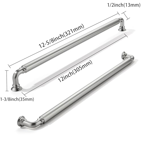 khtumeware 5Pack Brushed Satin Nickel HeavyDuty Solid Cabinet Pulls 12 Inch305mm Hole Center Drawer Pulls Cabinet Hardware Suitable for Kitchen Cabinets Bathrooms and Dressers - Image 3