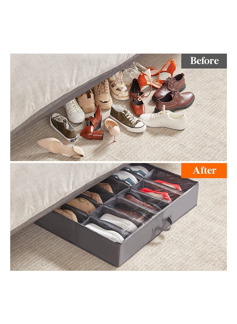 Bukela Under Bed Shoe Storage Organizer Set of 2, 4.3 Inches Tall Low Profile Fabric Shoes Container Box with Clear Cover, Foldable Storage Bag with 2 Handles, Total Fits 24 Pairs of Shoes, Grey - Image 5