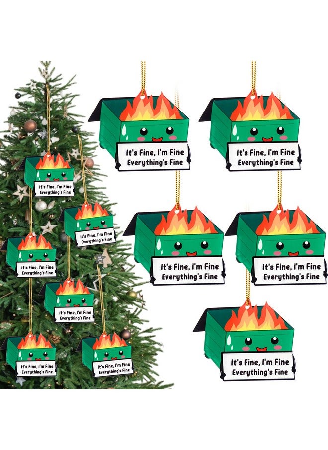 Sieral Sieral 10 Pcs Christmas Dumpster Fire Hanging Ornament Bulk Emotional Support Positive Funny Pendant Employee Appreciation Gift Thank You Gifts for Team Coworkers Teacher Xmas Tree Decor (Green)  - Image 1