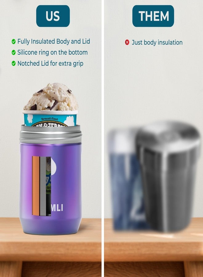 Hemli Ice Cream Pint Cooler, Fits All Standard Ice Cream Pints, Leakproof Lid with Silicone Seal, Non-Slip Bottom, Keeps Ice Cream Frozen for Hours, Stainless Steel Pint Cooler with Grip Lid - Image 2
