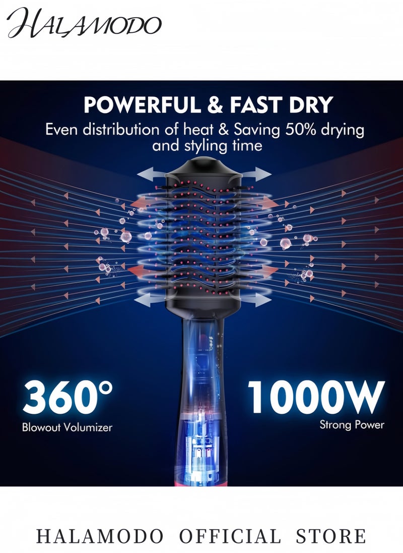 4 in 1 Hair Dryer Brush One Step Hair Dryer and Styler Volumizer Professional Hot Air Brush with Negative Ion Anti-frizz Blowout for Drying ＆ Straightening ＆ Salon