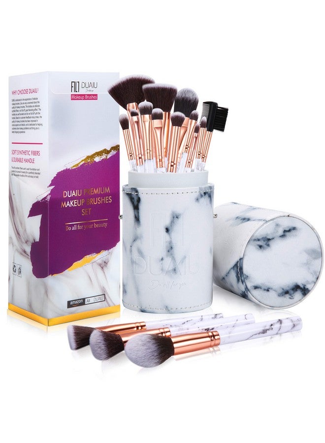 DUAIU Makeup Brushes Set Make Up Brushes Professional 15Pcs Marble Makeup Brush Set For Foundation Powder Concealers And Eyeshadow With Exquisite Marble Bucket Gift Box… - Image 1