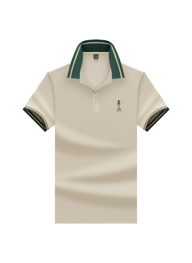 POLO Business Casual Short Sleeve Polo Shirt Embroidered Collar Breathable Solid Color Summer for Middle-Aged Men - Image 1