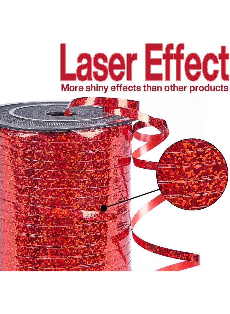 Home zone Red 500 Yard Curling Iridescent Crimped Metallic Ribbon for Gift Wrapping Balloons Hair Florist Flowers (1 Roll) - Image 2