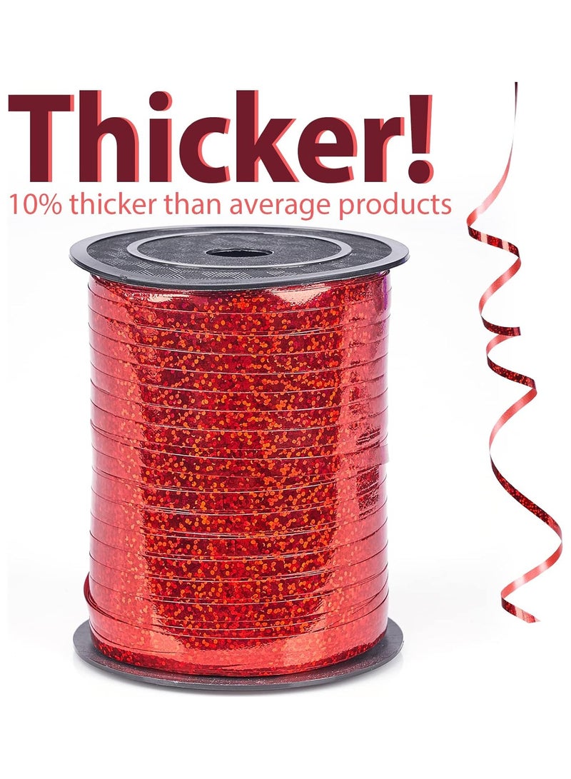 Home zone Red 500 Yard Curling Iridescent Crimped Metallic Ribbon for Gift Wrapping Balloons Hair Florist Flowers (1 Roll) - Image 3