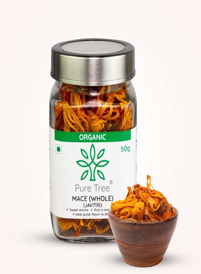 Pure Tree Certified Organic Javitri Spices Whole | 50 g | Glass Jar | Mace Whole Spice | Japathri Flower | Japathri Mace Flower | Jaypatri Spice Enhance Flavour Of Dishes - Image 1