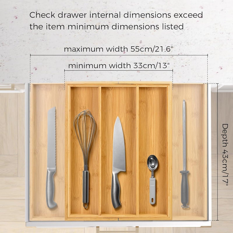 Utoplike Bamboo Expandable Kitchen Drawer Organizer Adjustable Utensil Holder and Cutlery Tray Organiser Drawer Divider for Silverware Flatware Knives in Kitchen Bedroom Living Room 5 Slot - Image 4