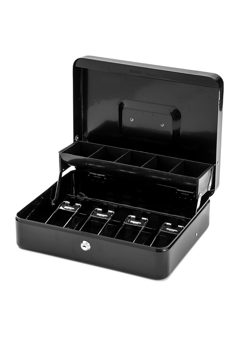 DUNISO Cash Box With Money Tray And Lock, Black Metal Steel Cash Box For Small Business, Can Store Checks, Coins, Portable Cash Storage Box With Lockable Lid - Image 2