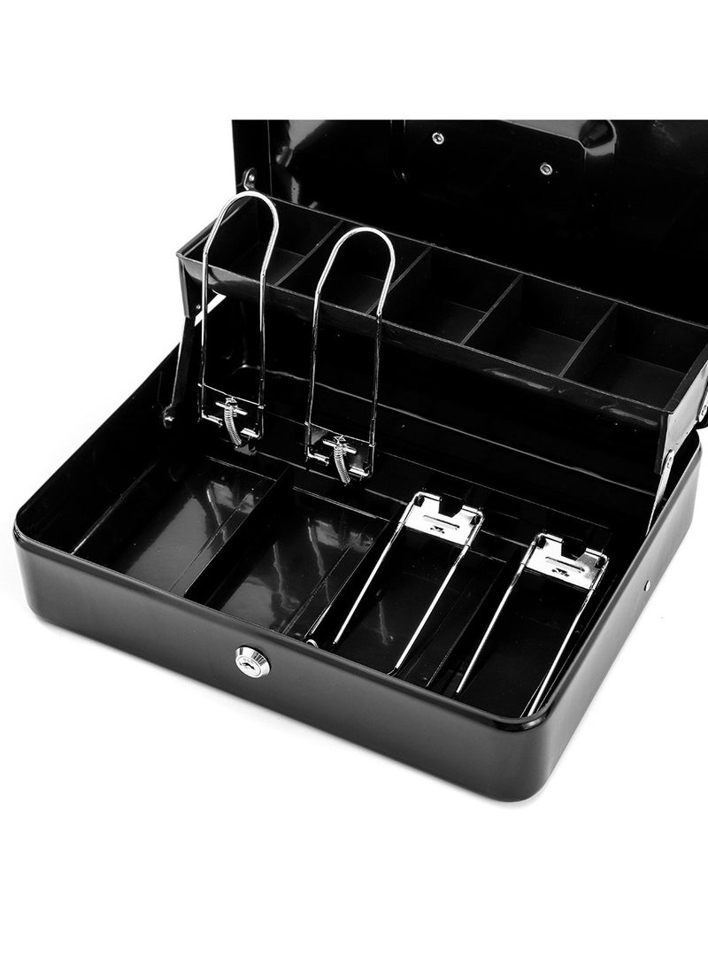 DUNISO Cash Box With Money Tray And Lock, Black Metal Steel Cash Box For Small Business, Can Store Checks, Coins, Portable Cash Storage Box With Lockable Lid - Image 3