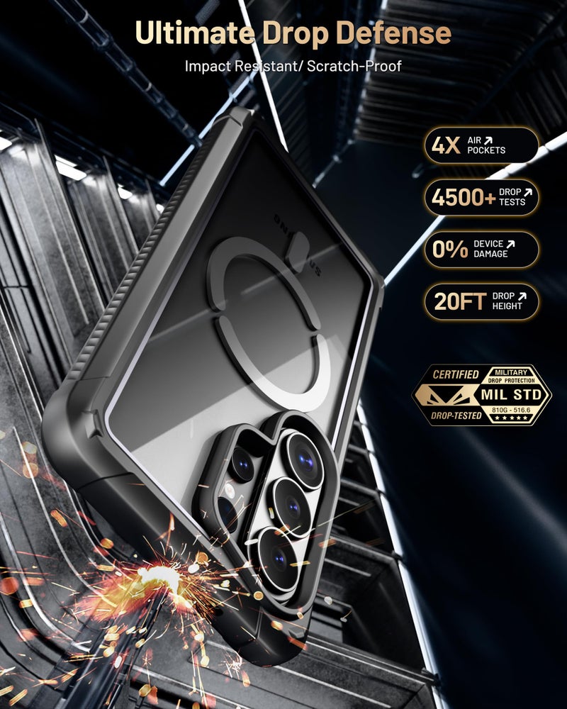 POETIC Guardian MagPro Case for Galaxy S26 Ultra 6.9", MagSafe Compatible | 20FT Mil-Grade Drop Tested | 1 Privacy Tempered Glass Screen Protector, Full Body Shockproof Case for S26 Ultra, Black/Clear - Image 5