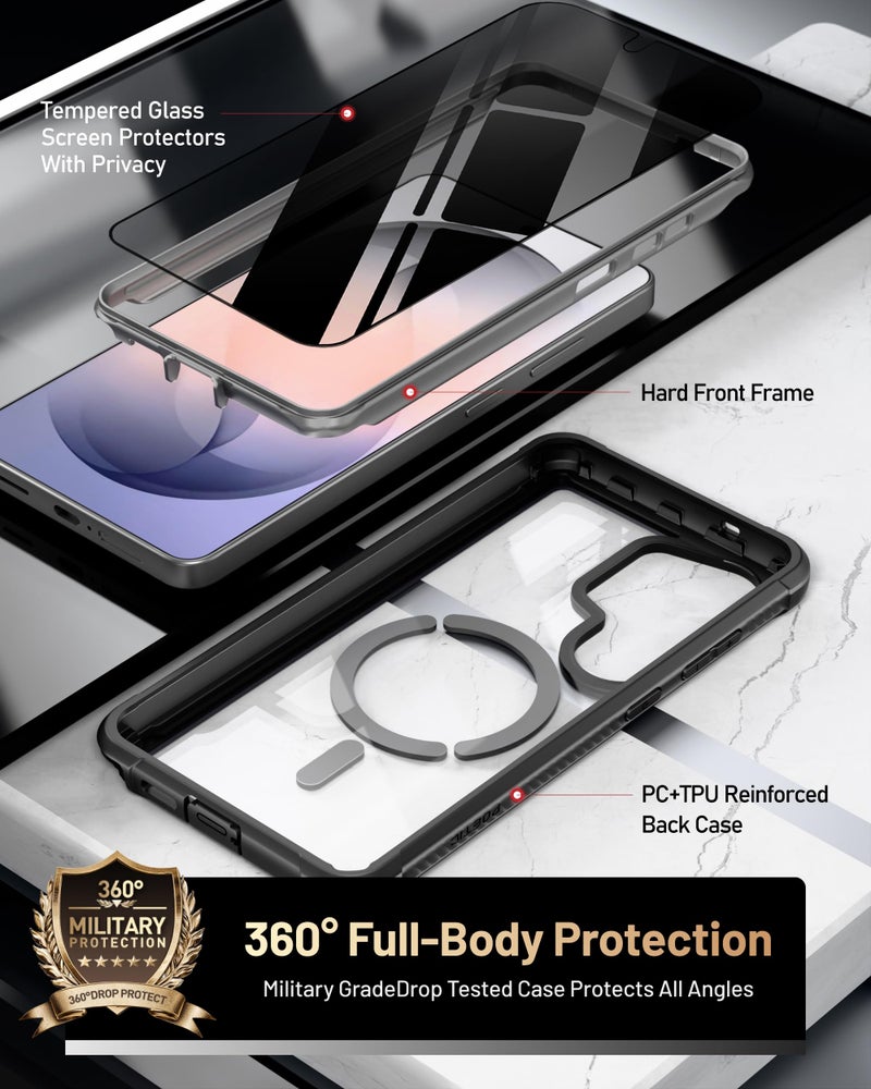 POETIC Guardian MagPro Case for Galaxy S26 Ultra 6.9", MagSafe Compatible | 20FT Mil-Grade Drop Tested | 1 Privacy Tempered Glass Screen Protector, Full Body Shockproof Case for S26 Ultra, Black/Clear - Image 3