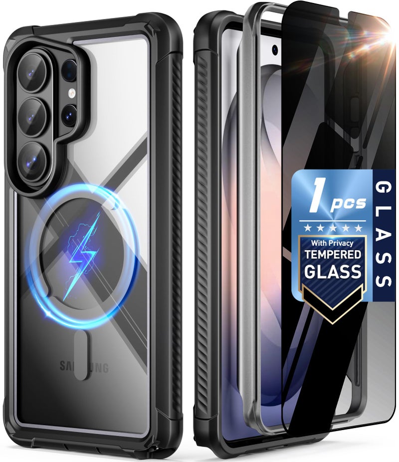 POETIC Guardian MagPro Case for Galaxy S26 Ultra 6.9", MagSafe Compatible | 20FT Mil-Grade Drop Tested | 1 Privacy Tempered Glass Screen Protector, Full Body Shockproof Case for S26 Ultra, Black/Clear - Image 1