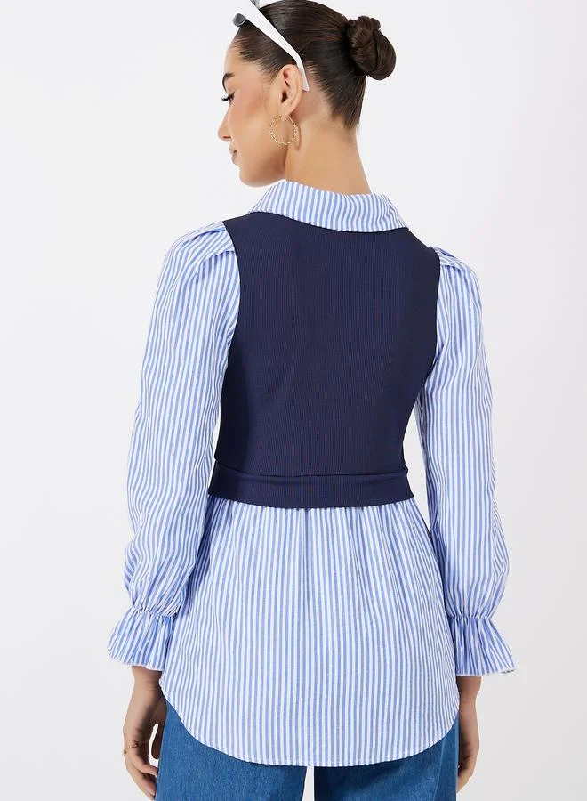 Styli 2in1 Style Striped Blouse with Cuffed Sleeves