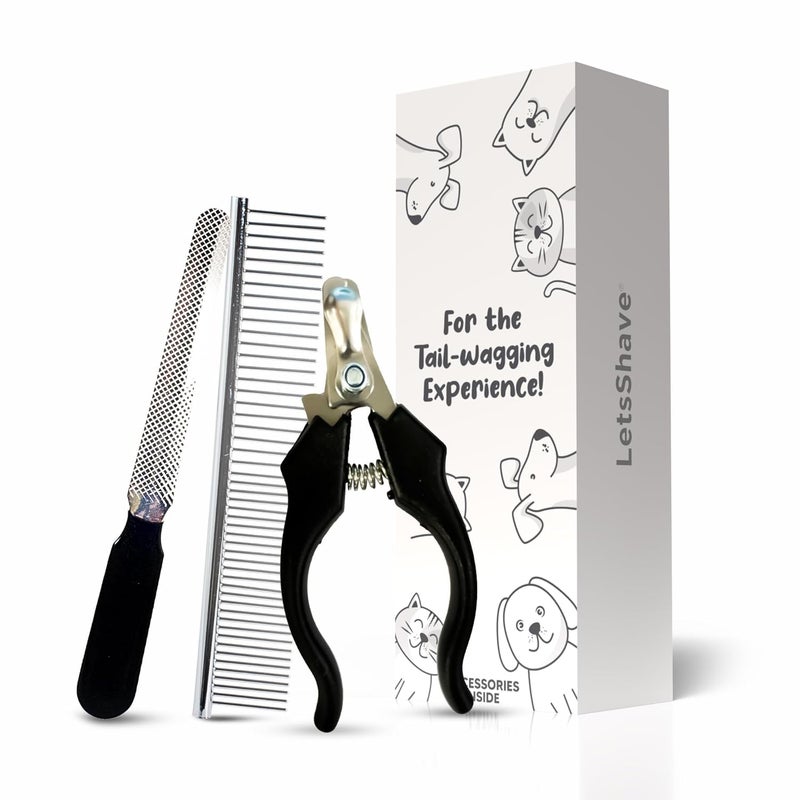 Lets Shave EZ-WIZZY 3-in-1 Pet Grooming Kit | Cat & Dog Nail Clippers with Safety Guard, Nail File & Hair Comb | Professional Pet Care Combo for Safe & Stress-Free Grooming - Image 1