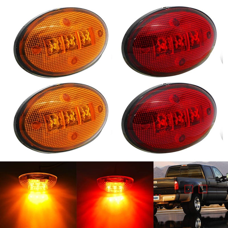 KEING Dually Bed Fender Side Marker LED Lights For Ford 19992020 F250 F350 F450 F550 2PCS Red 2PCS Amber