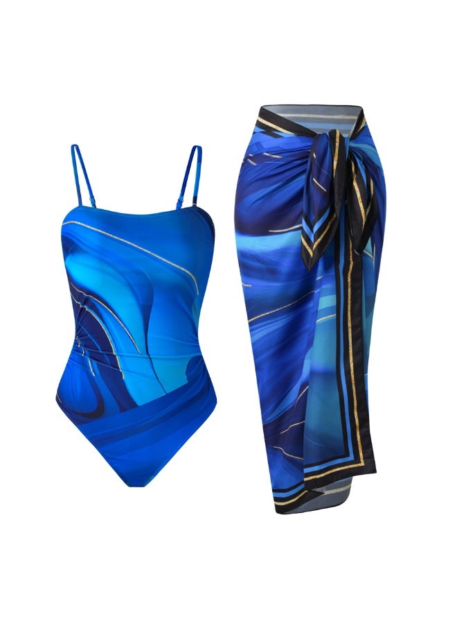 SISGL 2-Piece Women Swimsuit With Beach Cover Ups Long Wrap Skirt Bathing Suit Swimwear Holiday Beach Dress Female Fashion Retro Swimwear Vintage Surf Wear Summer - Image 1