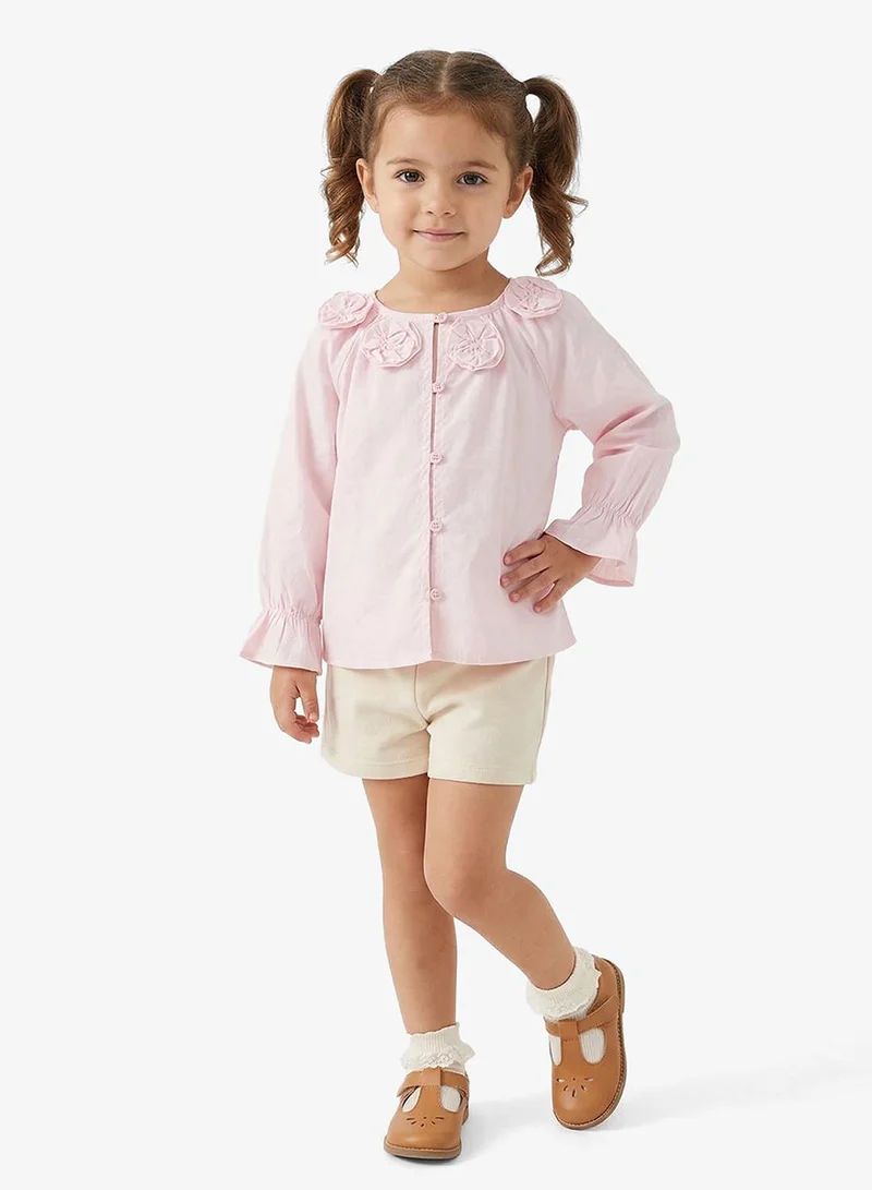 ريبلز مع نمشي Girls Floral Applique Blouse With Puffed Sleeves
