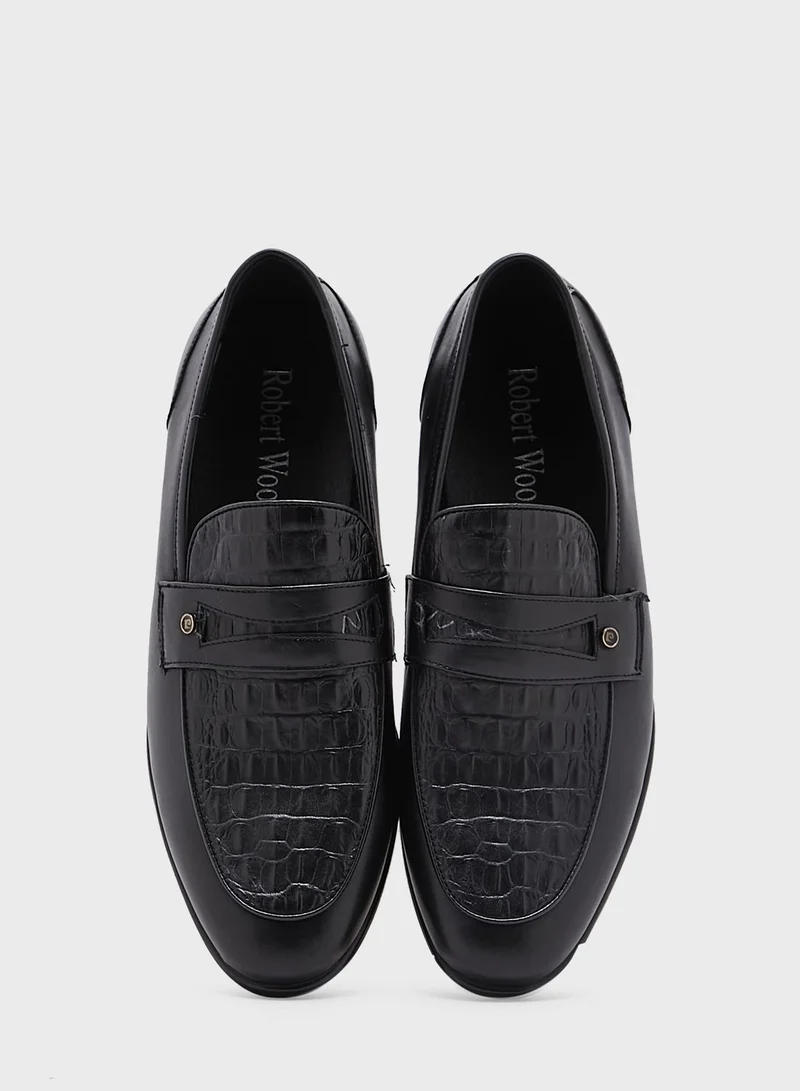 Robert Wood Faux Leather Croc Emboss Formal Slip Ons