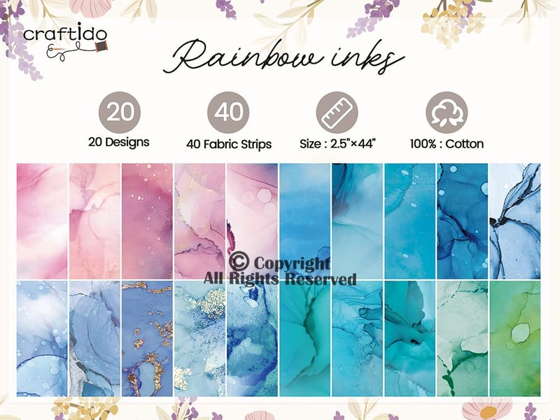 Craftido-18 Options-100% Cotton Jelly Roll Fabric Precut Strips for Quilting, Crafting, and Sewing, 40 Strips 2.5" x 44" Assorted Bundles for Rug, Quilt Project, DIY Craft and Home Decor-Rainbow Inks - Image 4