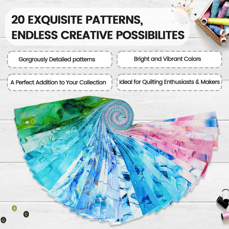 Craftido-18 Options-100% Cotton Jelly Roll Fabric Precut Strips for Quilting, Crafting, and Sewing, 40 Strips 2.5" x 44" Assorted Bundles for Rug, Quilt Project, DIY Craft and Home Decor-Rainbow Inks - Image 3