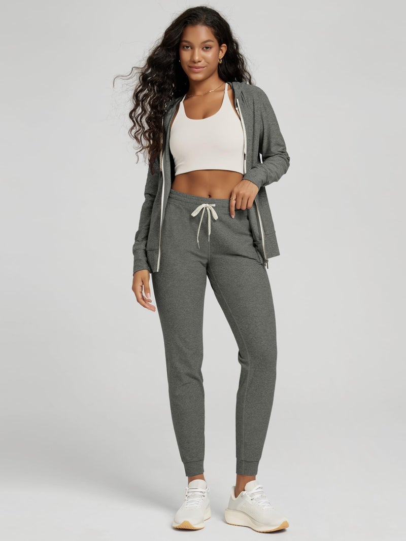 ODODOS Women's Performance Joggers - Ultra Soft odSTRATUM Tech Sweatpants - 25" Mid Rise Cropped Pants with Pockets, Smoke Heather, X-Small - Image 2