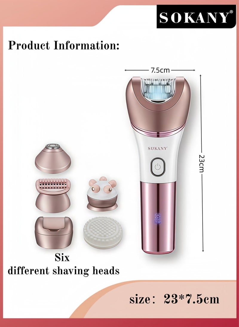 سوكاني مُزيل شعر كهربائي سلكي للنساء ٦ في ١، ماكينة حلاقة وشعر كهربائية، ماكينة حلاقة للوجه، والساقين، والذراعين - Image 2
