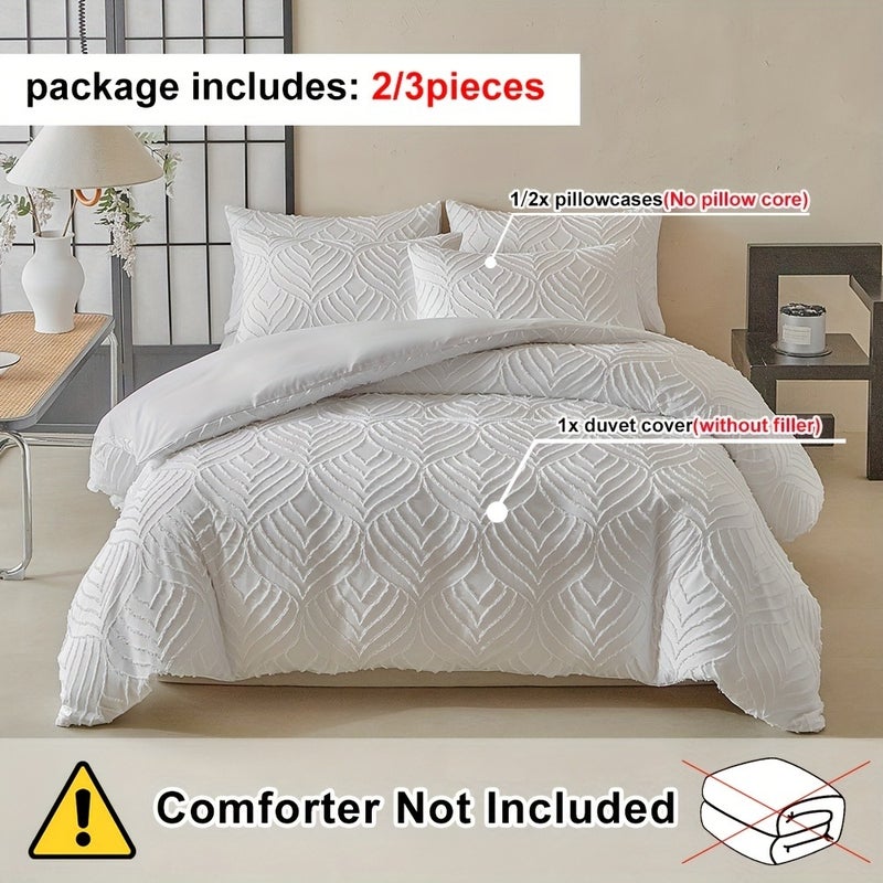 White 3D Cut-Out Embroidery Duvet Cover Set, 2/3pcs, Shabby Farmhouse Style Washable Polyester Set, with 3D Leaf Texture Print, for a Simple and Bedroom, Soft and Comfortable Bohemian Bedding, Suitable as a Gift, All-Season Use, with Zipper - Image 3