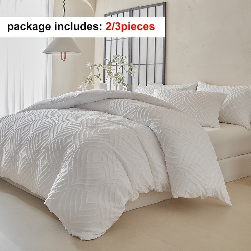 White 3D Cut-Out Embroidery Duvet Cover Set, 2/3pcs, Shabby Farmhouse Style Washable Polyester Set, with 3D Leaf Texture Print, for a Simple and Bedroom, Soft and Comfortable Bohemian Bedding, Suitable as a Gift, All-Season Use, with Zipper - Image 5