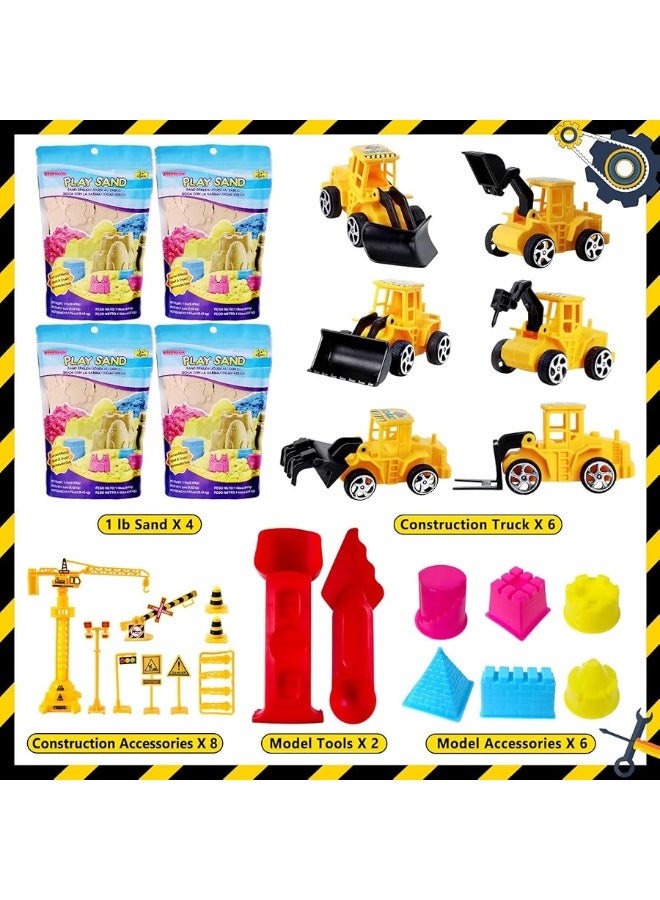 ESSENSON Construction Sensory Bin - Play Sand Kit with Toy Truck and 4lbs Magical Sand, Pretend Play Beach Sensory Toy Sandbox, Kids Gifts for Girls and Boys - Image 2