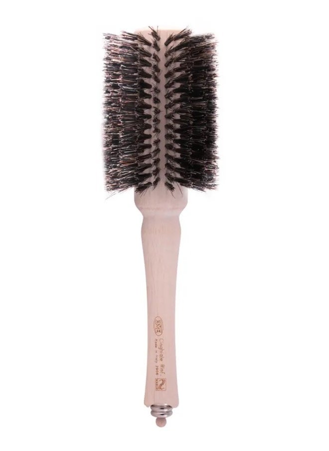 3ME MAESTRI 3ME Maestri Professional Hair Brush - Natural Bristle Round Brush with Hornbeam Wooden Handle for Styling and Volumizing 