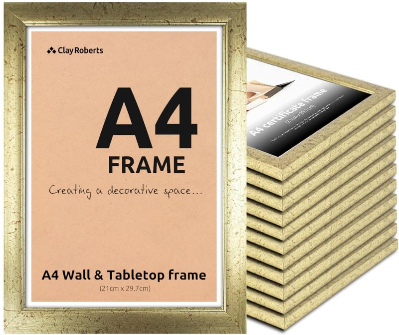 Clay Roberts إطار صور A4 ذهبي عبوة من 12 إطار صور شهادة طباعة فنية ملصق 21 سم × 297 سم إطارات ذهبية عرض صور A4