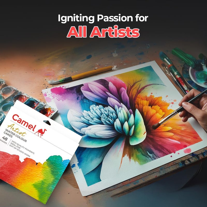 Camel Artist Water Colour Cakes - 48 Assorted Shades | Rich Pigments & Vibrant Colors | Ideal for Artists & Hobbyists - Image 3