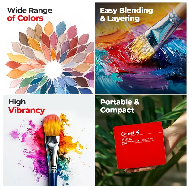 Camel Artist Water Colour Cakes - 48 Assorted Shades | Rich Pigments & Vibrant Colors | Ideal for Artists & Hobbyists - Image 4