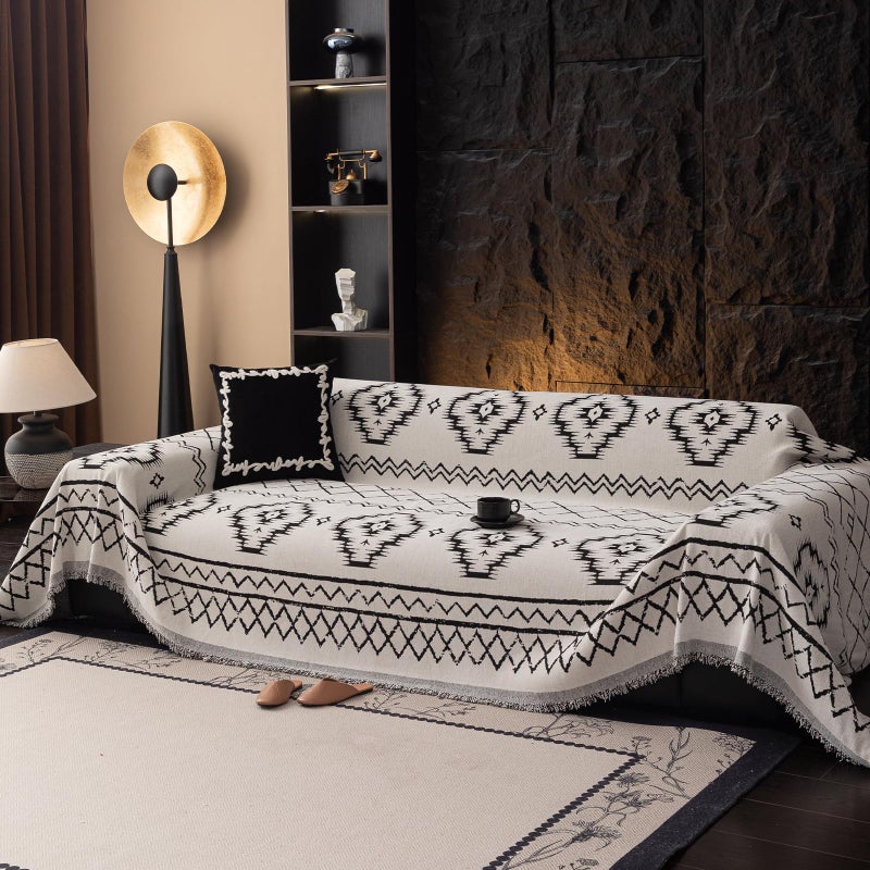 VC Life VClife Chenille Couch Cover Slipcover, Sectional Couch Cover for 2 Cushion Couch Sofa Pet Sofa Protector, Anti Slip White Tribal Pattern Couch Covers Furniture Protector wit Tassel, White, 71"X118" - Image 2