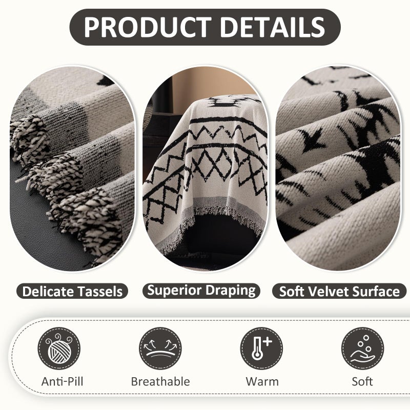 VC Life VClife Chenille Couch Cover Slipcover, Sectional Couch Cover for 2 Cushion Couch Sofa Pet Sofa Protector, Anti Slip White Tribal Pattern Couch Covers Furniture Protector wit Tassel, White, 71"X118" - Image 4