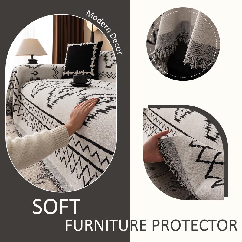 VC Life VClife Chenille Couch Cover Slipcover, Sectional Couch Cover for 2 Cushion Couch Sofa Pet Sofa Protector, Anti Slip White Tribal Pattern Couch Covers Furniture Protector wit Tassel, White, 71"X118" - Image 5